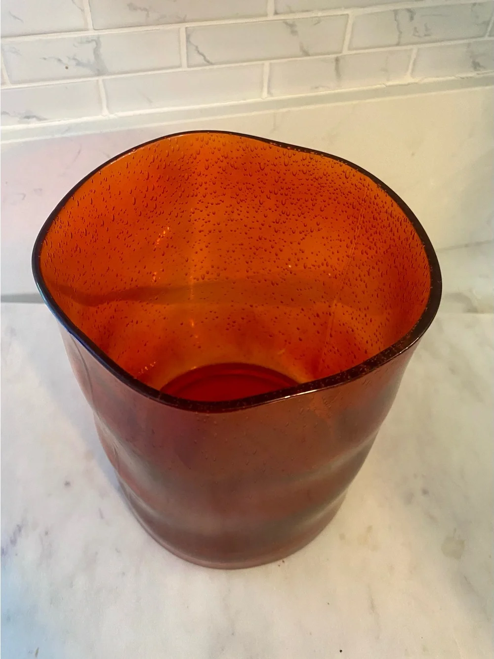 Amber Glass Hurricane Candle Holder
